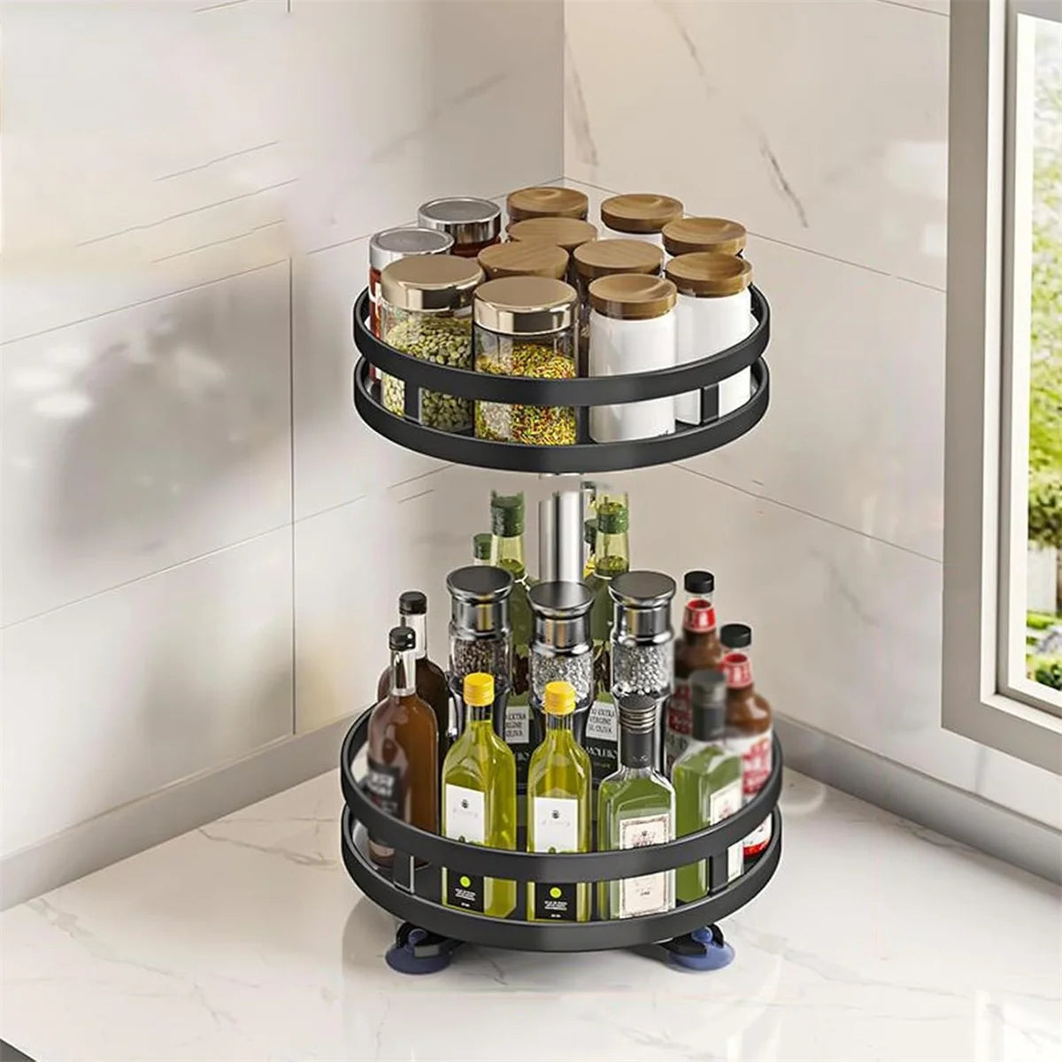 Rotating Spice Rack Organizer, 360-Degree Turntable Kitchen Storage