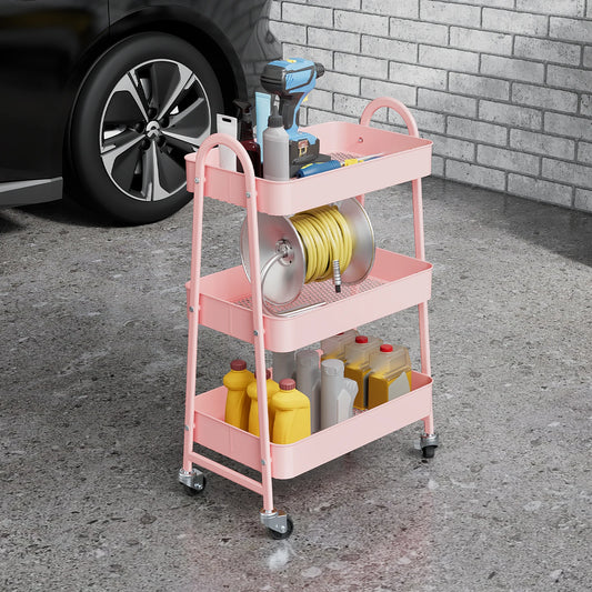 3-Tier Rolling Kitchen Cart, Mobile Storage Trolley with Wheels