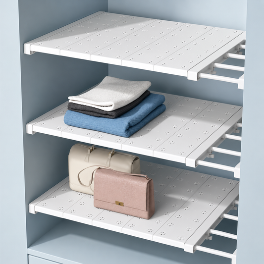 Expandable Closet Shelf Divider, Punch-Free Retractable Storage Rack