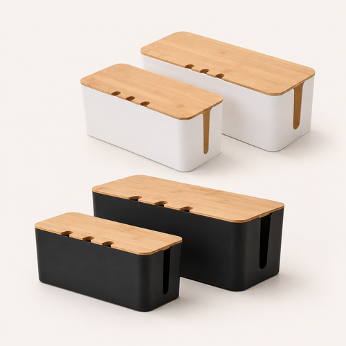 Cable Management Box, Wooden-Style Cord Organizer for TV and Desk Wires