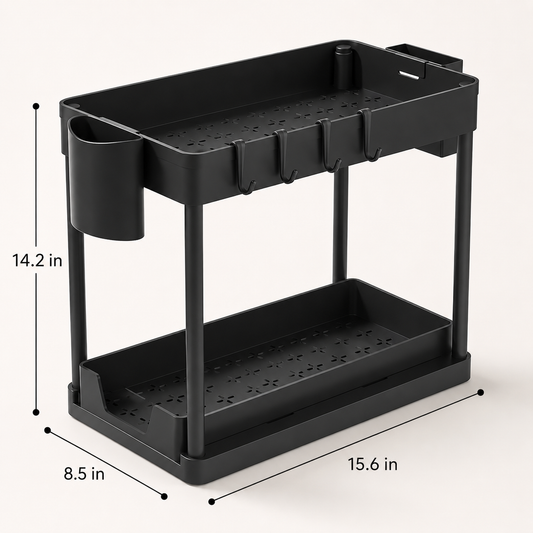 2-Tier Sliding Under Sink Organizer, Pull-Out Cabinet Storage Rack