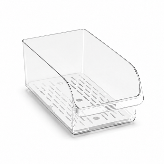 Clear Fridge Storage Bins, Stackable Refrigerator Organizer with Drain Tray