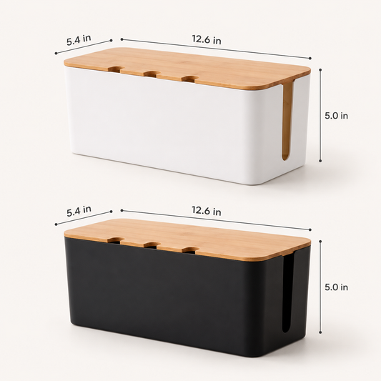 Cable Management Box, Wooden-Style Cord Organizer for TV and Desk Wires