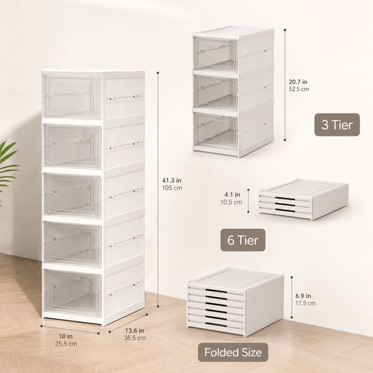 Foldable Stackable Shoe Storage Organizer, Clear Dustproof Closet Rack