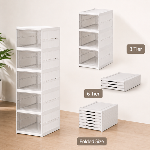 Foldable Stackable Shoe Storage Organizer, Clear Dustproof Closet Rack
