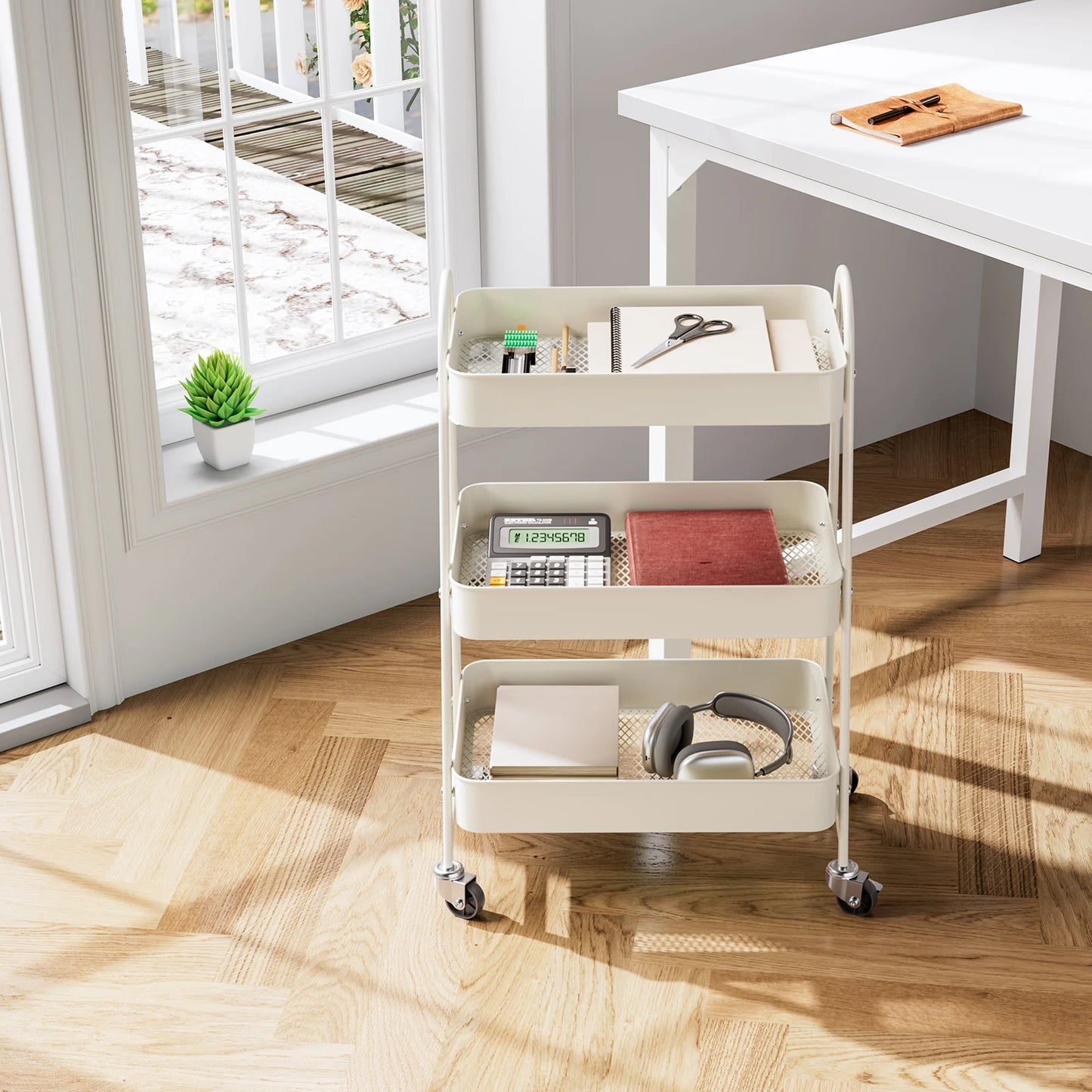 3-Tier Rolling Kitchen Cart, Mobile Storage Trolley with Wheels