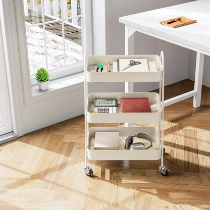 3-Tier Rolling Kitchen Cart, Mobile Storage Trolley with Wheels
