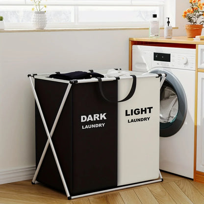 Sectioned Laundry Hamper, Foldable Dual-Compartment Sorting Basket