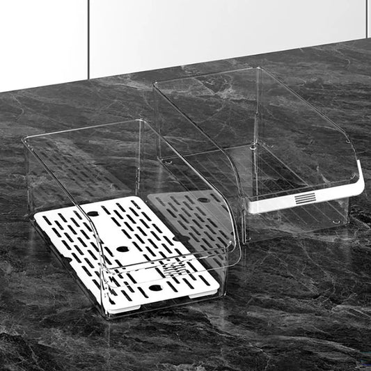 Clear Fridge Storage Bins, Stackable Refrigerator Organizer with Drain Tray