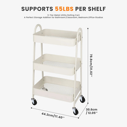 3-Tier Rolling Kitchen Cart, Mobile Storage Trolley with Wheels