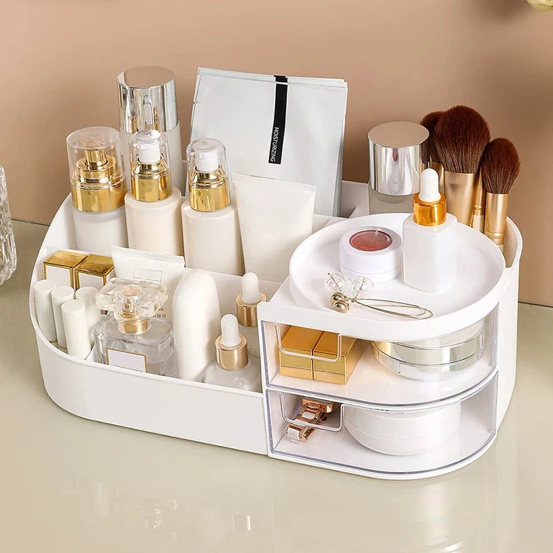 Makeup Organizer with Mirror, Dressing Table Cosmetics Storage Box