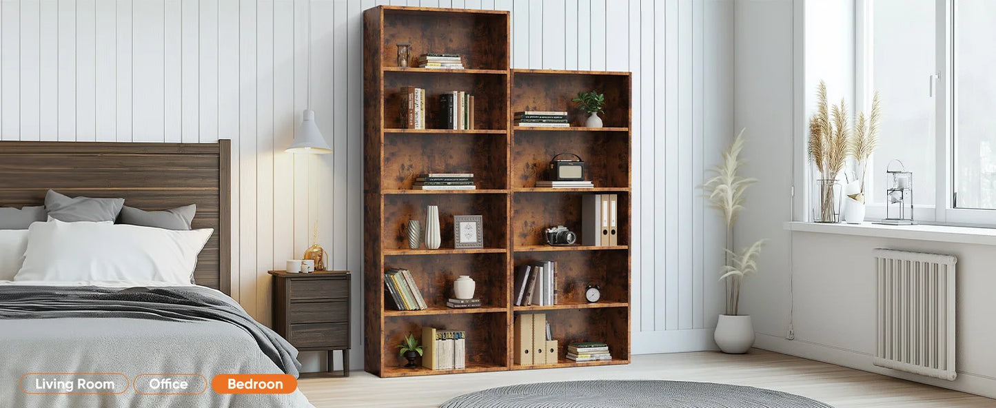 6-Tier Wooden Bookshelf, Tall Open Storage Shelf for Living Room