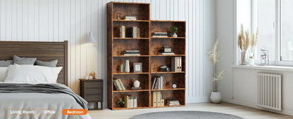 6-Tier Wooden Bookshelf, Tall Open Storage Shelf for Living Room