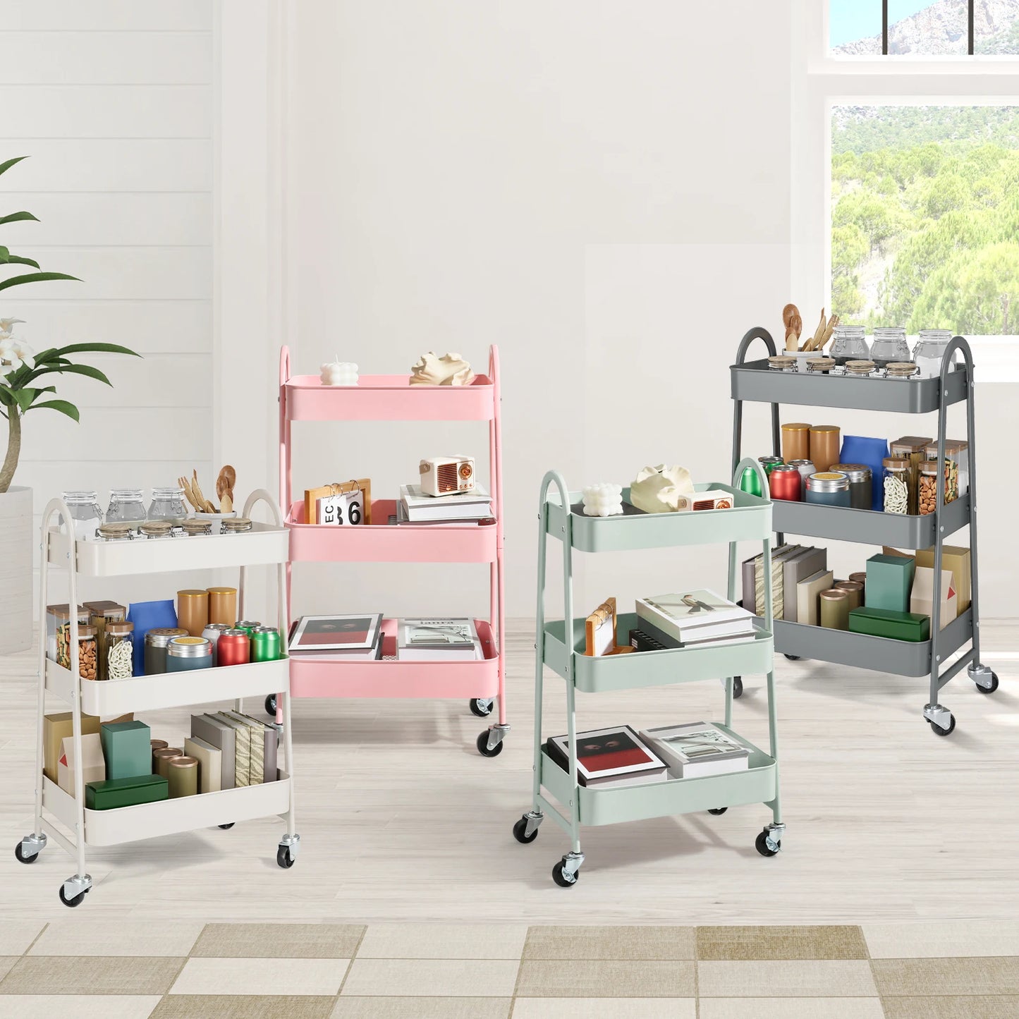 3-Tier Rolling Kitchen Cart, Mobile Storage Trolley with Wheels