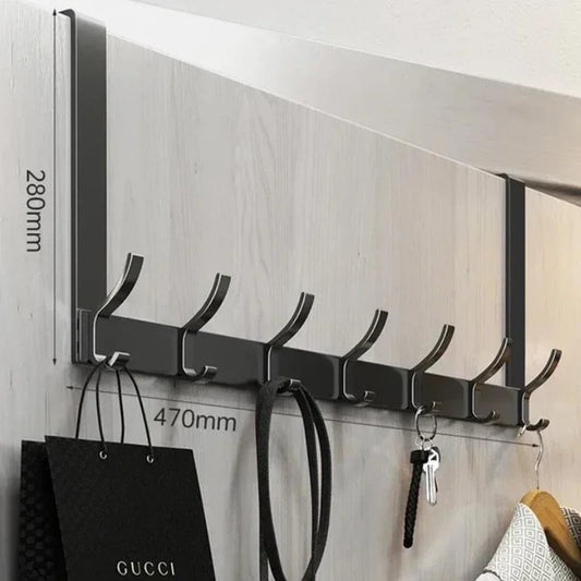 Over-the-Door Hook Rack, 7-Hook Coat and Towel Hanger, No-Drill Storage