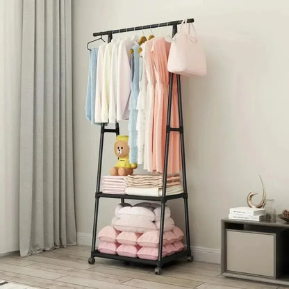 Freestanding Garment Rack with Shelves, Mobile Clothing Storage Stand
