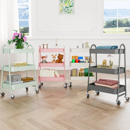 3-Tier Rolling Kitchen Cart, Mobile Storage Trolley with Wheels
