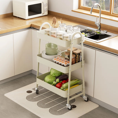 3-Tier Rolling Kitchen Cart, Mobile Storage Trolley with Wheels