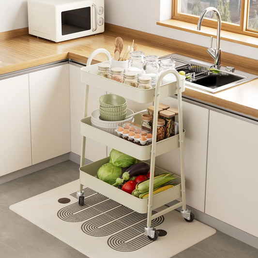 3-Tier Rolling Kitchen Cart, Mobile Storage Trolley with Wheels