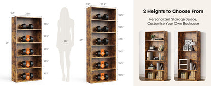 6-Tier Wooden Bookshelf, Tall Open Storage Shelf for Living Room