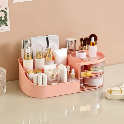 Makeup Organizer with Mirror, Dressing Table Cosmetics Storage Box