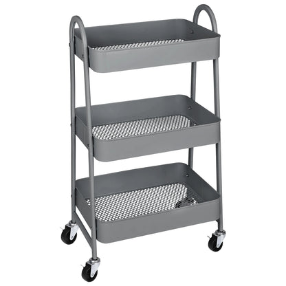 3-Tier Rolling Kitchen Cart, Mobile Storage Trolley with Wheels