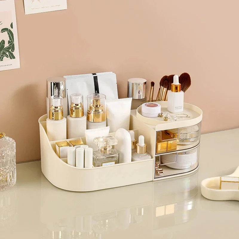 Makeup Organizer with Mirror, Dressing Table Cosmetics Storage Box