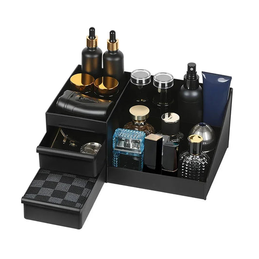 Men's Bathroom Countertop Organizer, Cologne and Grooming Stand with Drawer