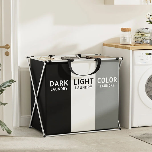 Sectioned Laundry Hamper, Foldable Dual-Compartment Sorting Basket