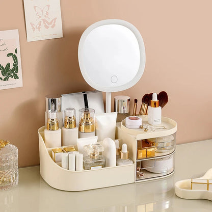 Makeup Organizer with Mirror, Dressing Table Cosmetics Storage Box
