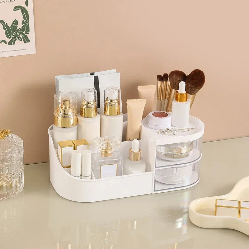 Makeup Organizer with Mirror, Dressing Table Cosmetics Storage Box