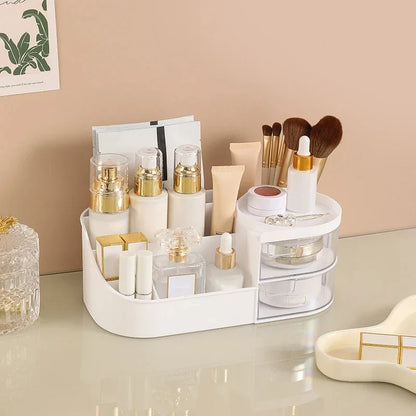 Makeup Organizer with Mirror, Dressing Table Cosmetics Storage Box