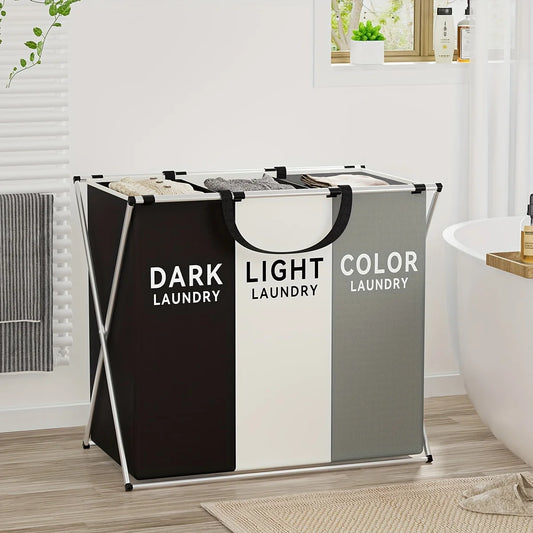 Sectioned Laundry Hamper, Foldable Dual-Compartment Sorting Basket
