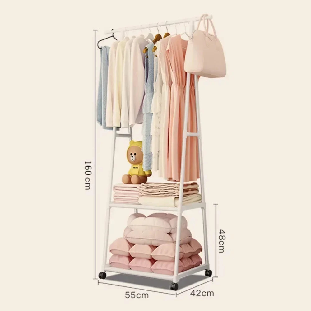 Freestanding Garment Rack with Shelves, Mobile Clothing Storage Stand