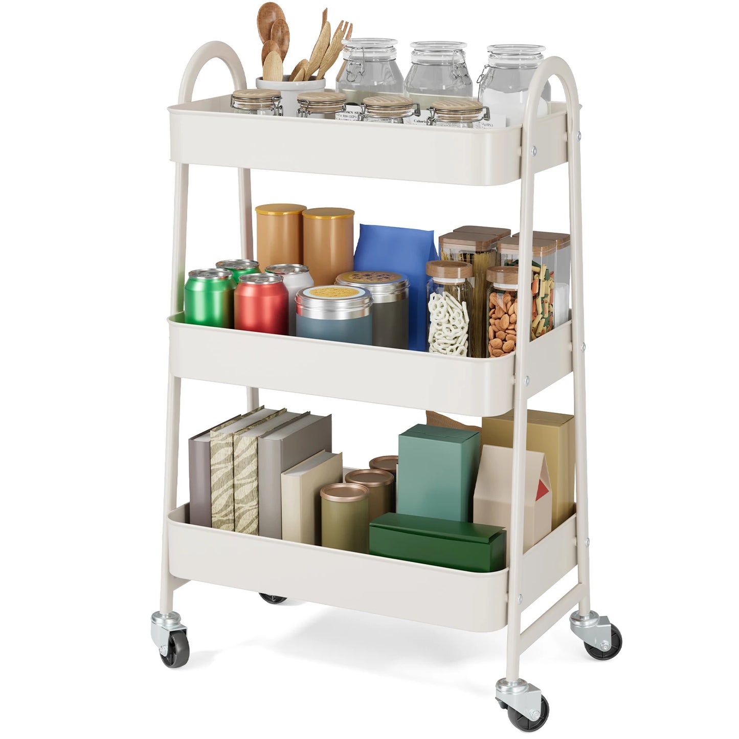 3-Tier Rolling Kitchen Cart, Mobile Storage Trolley with Wheels