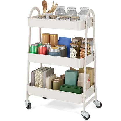 3-Tier Rolling Kitchen Cart, Mobile Storage Trolley with Wheels
