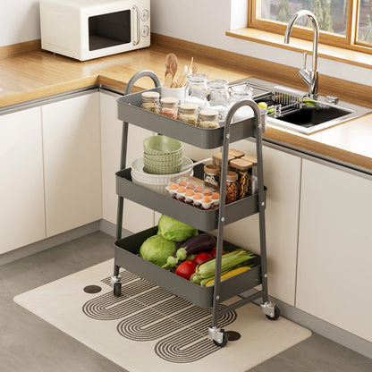 3-Tier Rolling Kitchen Cart, Mobile Storage Trolley with Wheels
