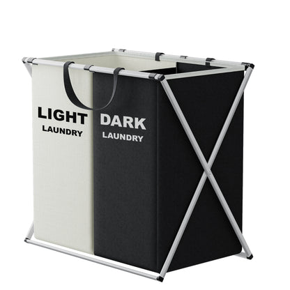 Sectioned Laundry Hamper, Foldable Dual-Compartment Sorting Basket