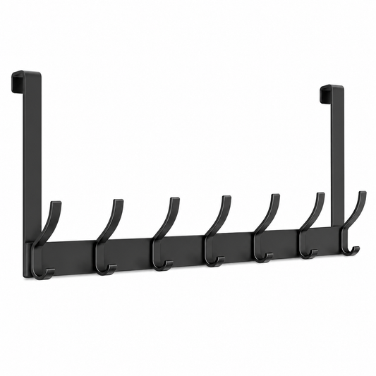 Over-the-Door Hook Rack, 7-Hook Coat and Towel Hanger, No-Drill Storage