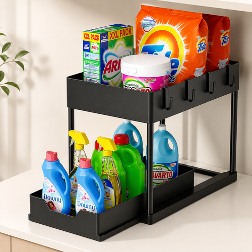 2-Tier Sliding Under Sink Organizer, Pull-Out Cabinet Storage Rack