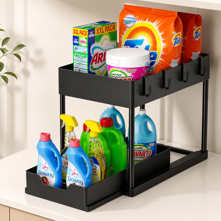 2-Tier Sliding Under Sink Organizer, Pull-Out Cabinet Storage Rack